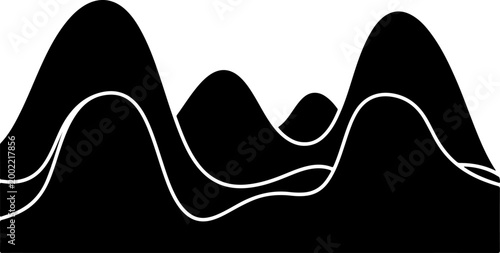 Black mountain range landscape, abstract vector illustration, white lines, simple minimalist design, terrain graphics