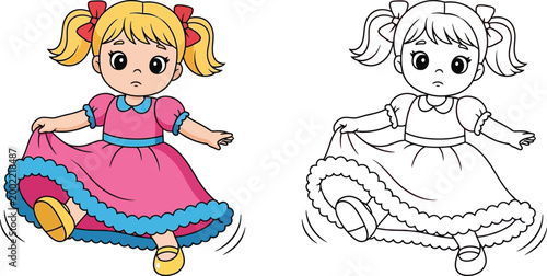 Cute Cartoon Girl Sliding Down Rainbow Playful Coloring Page