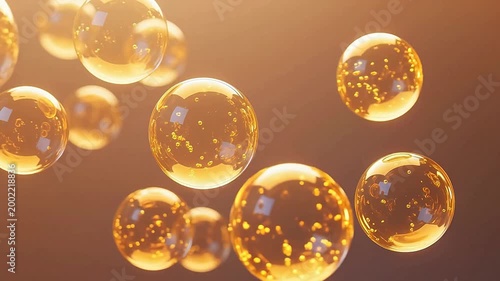 Floating golden bubbles in warm light