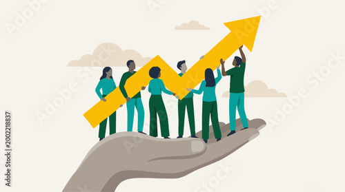 Photos Team Collaboration Lifting Growth Arrow on Supporting Hand for Success
