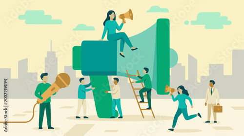 Teamwork and communication concept for marketing and public relations