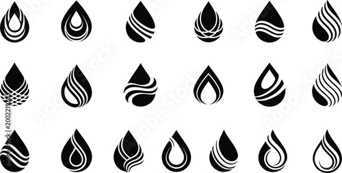 Abstract water drop icons a collection of black and white designs