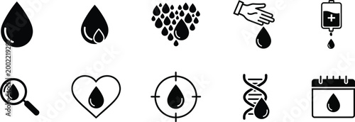 Blood drop silhouette icons isolated on transparent background medical and biological symbols