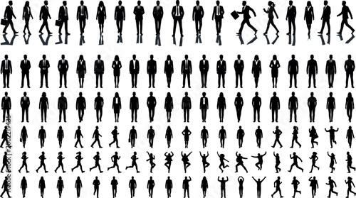 Large collection of professional business people silhouettes featuring walking running standing and celebrating poses for corporate office and success conceptsLarge collection of p