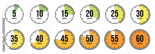 Set of timer icons showing intervals from 5 to 60 minutes