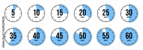 Set of timer icons showing 5 to 60 seconds intervals