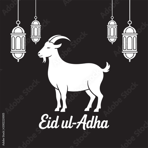 Eid mubarak goat and lanterns illustration