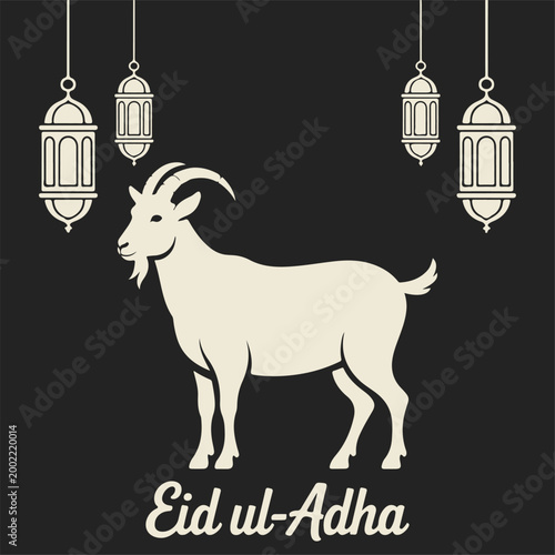 Eid mubarak goat and lanterns illustration