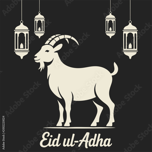 Eid mubarak goat and lanterns illustration