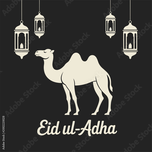 Eid ul-adha camel and lanterns illustration