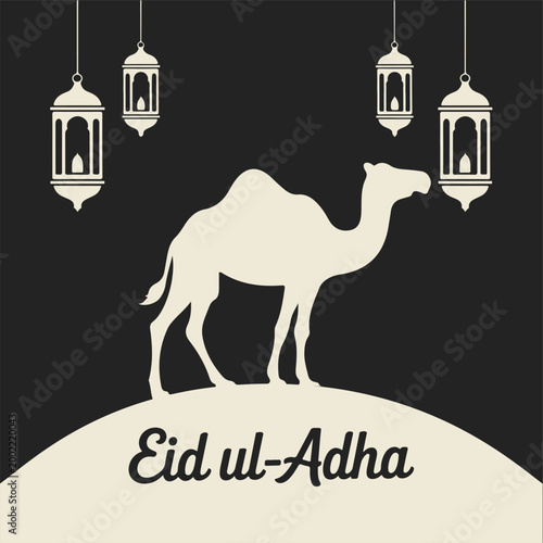 Eid ul-adha camel and lanterns illustration