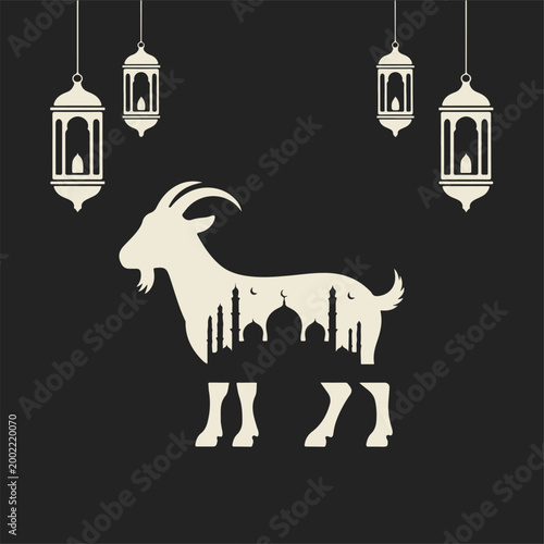 Eid mubarak goat and lanterns illustration