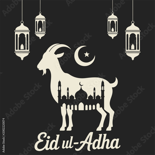 Eid mubarak goat and lanterns illustration
