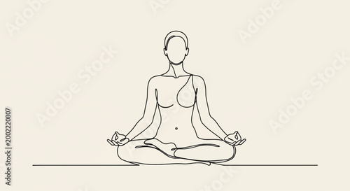 Yoga, meditation, woman sitting, minimalist line art, simple illustration