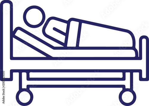Hospital bed icon with patient silhouette Vector, illustration