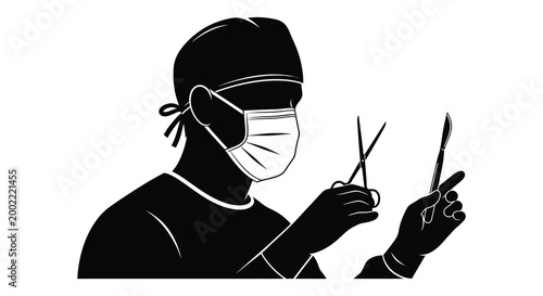 medical professional holding scissors and scalpel silhouette high quality detailed modern elegant stylish clean crisp vibrant colorful digital creative innovative contemporary