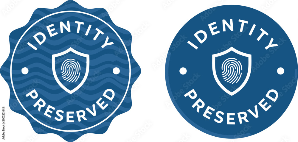 Fototapeta premium Blue Identity Preserved Badge Icons with Shield and Fingerprint for Security and Certification Labels