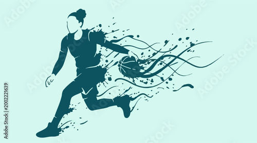 Tableau sur toile Stylized Basketball Player Dribbling with Dynamic Paint Splatter Effect