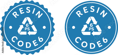Blue Resin Code 6 PS Recycling Symbol Badges for Plastic Identification and Packaging Labels