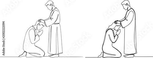 Jesus Christ healing a man Continuous one line drawing.