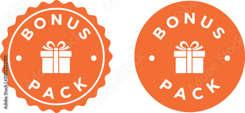 Orange Bonus Pack Badge Icons with Gift Box Symbol for Promotions and Special Offers