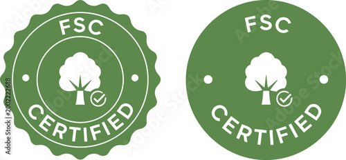 FSC Certified Badge Icons Set – Green Eco Friendly Forest Stewardship Council Certification Labels Vector