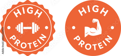 High Protein Badge Icons for Nutrition Labels, Fitness Packaging, and Healthy Food Branding