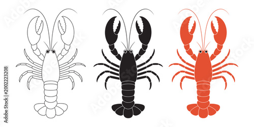 Minimalist Top View Lobster Icon Set Vector, seafood fine dining crustacean ocean life gourmet cuisine concept, restaurant menu market design element