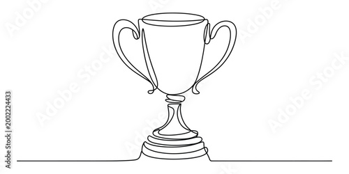 Continuous single line drawing of a winner trophy cup