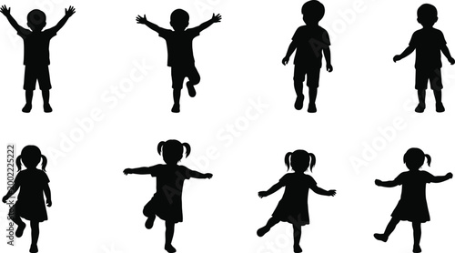 Children silhouettes a collection of playful poses and energetic figures