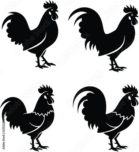Rooster silhouettes a collection of four bold farm animal designs