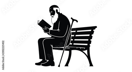 elderly man reading book while sitting on bench silhouette high quality professional detailed modern elegant stylish clean crisp vibrant colorful digital