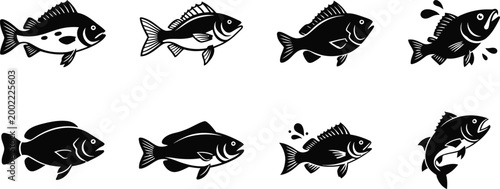 Black fish silhouettes a collection of aquatic animal outlines