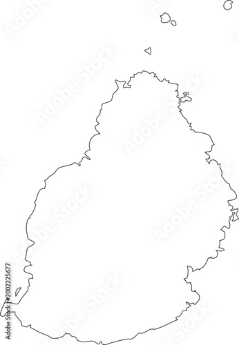 Map of Mauritius Stroke Outline Clipart Vector Isolated.