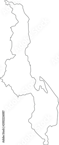 Map of Malawi Stroke Outline Clipart Vector Isolated