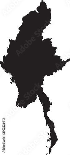  Map of Myanmar Solid Black Silhouette Clipart Vector Isolated