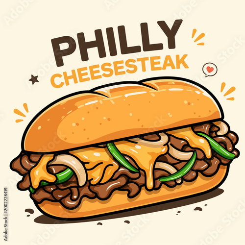 Philadelphia cheesesteak sandwich illustration vector. Philly cheesesteak sandwiches with ground beef cartoon vector.  Ground beef philly cheesesteak sandwiches icon. philly cheesesteak sandwich menu.