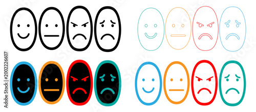 Emotional faces in oval frames a colorful and expressive silhouette illustration