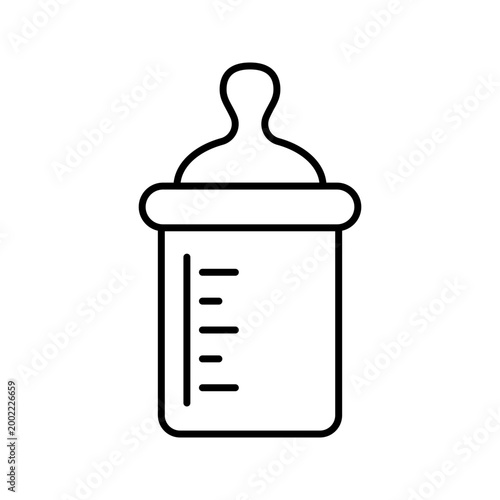 Baby bottle icon. Family and infant feeding line symbol. Black and white.