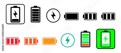 Battery level indicators a collection of charging status icons and power symbols