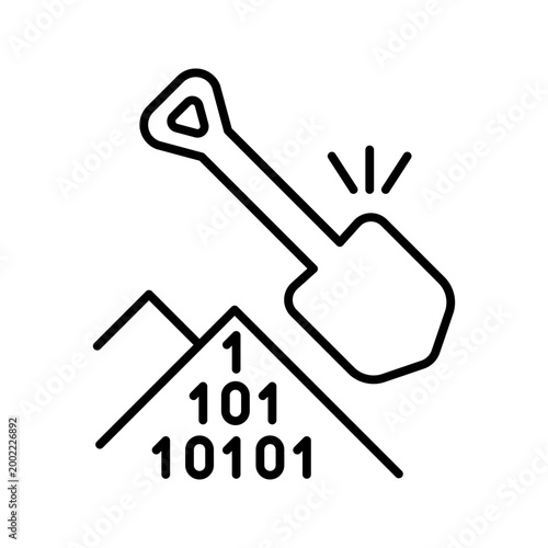 Data mining icon. Technology and data mining line symbol. Black and white.