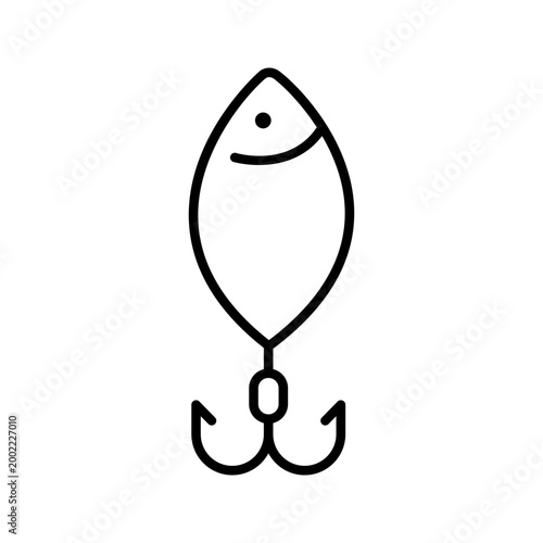 Fishing lure icon. Recreation and fishing line symbol. Black and white.