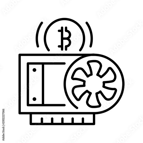 Gpu mining icon. Business and cryptomining line symbol. Black and white.