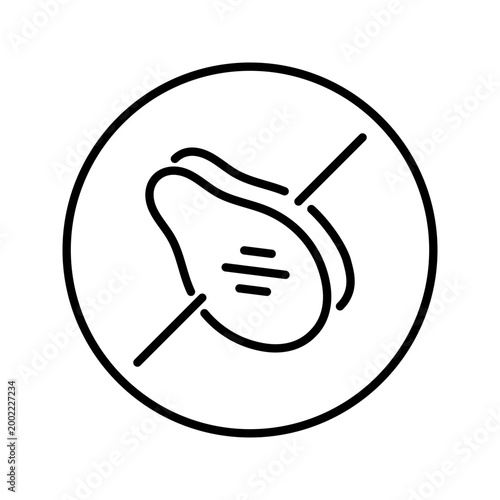 Meat ban icon. Food and dietary restriction line symbol. Black and white.