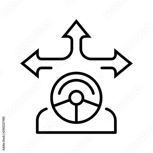 Steering control icon. Industry and autonomous driving line symbol. Black and white.