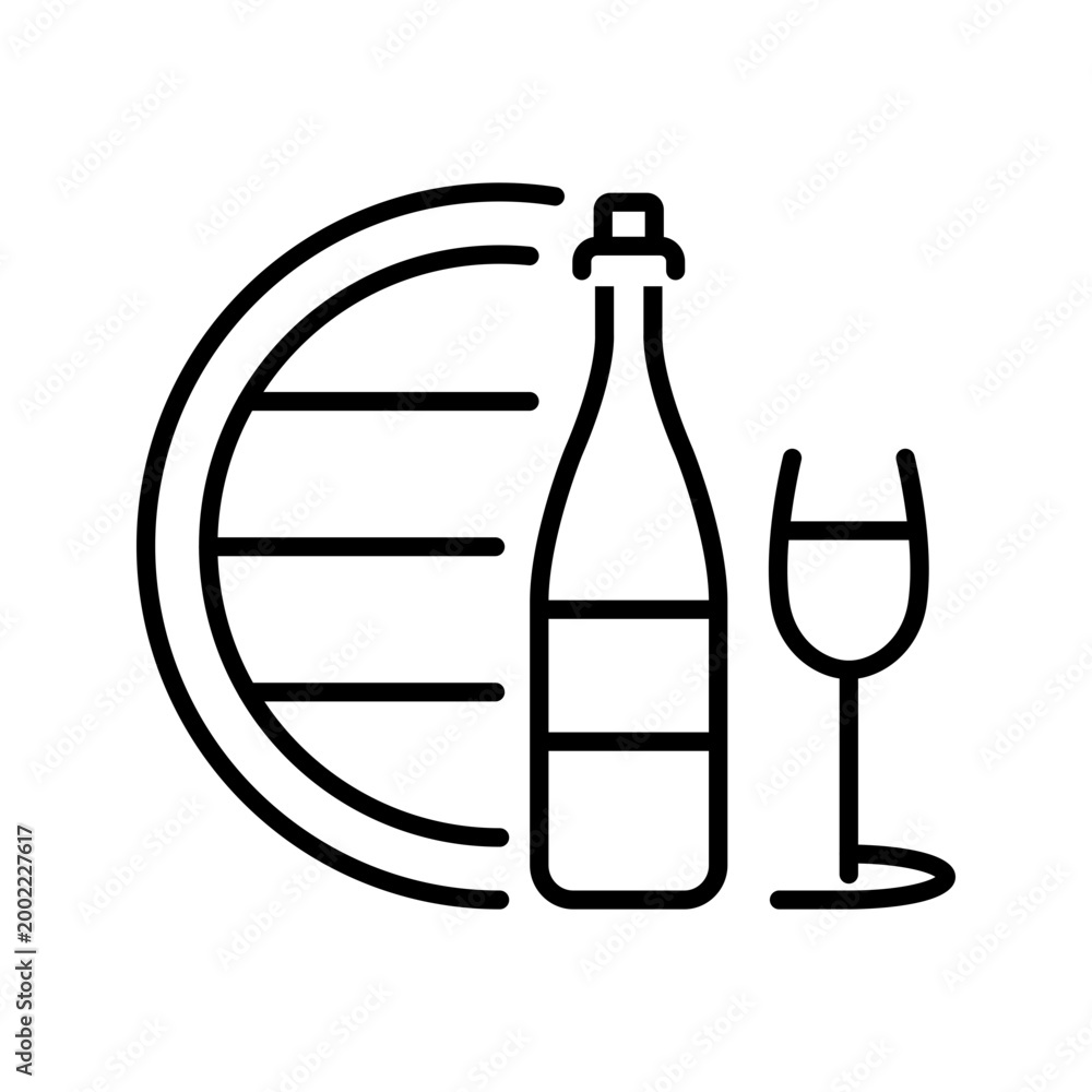 Naklejka premium Wine production icon. Food and winemaking line symbol. Black and white.