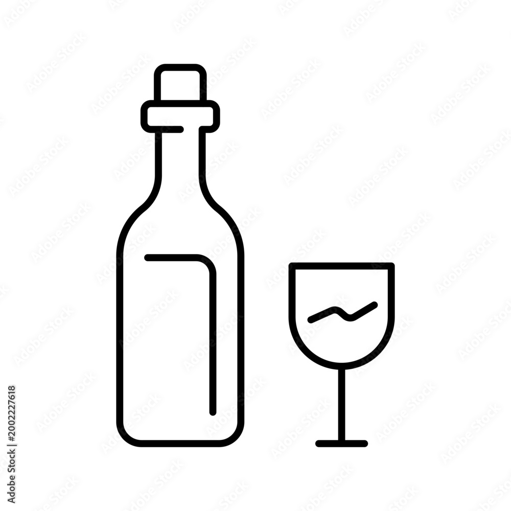 Naklejka premium Wine bottle icon. Food and wine line symbol. Black and white.