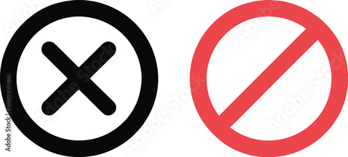 Prohibition symbol icon set, black and red oval signs indicating restriction and incorrect answers for warning alerts and validation design.