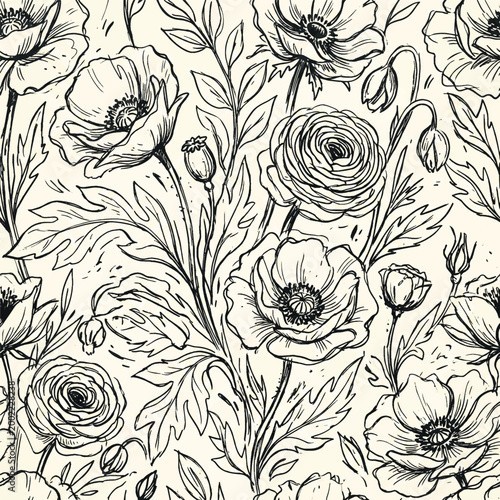 Hand Drawn Large Flower Patterns