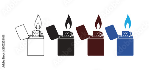 Colorful lighters illustration a vibrant display of flame starters and silhouette design